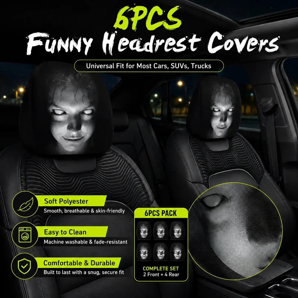 Big-Eyed Cartoon Car Headrest Covers - 2-Piece Set