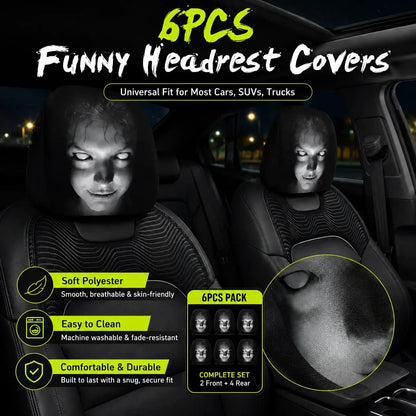 Big-Eyed Cartoon Car Headrest Covers - 2-Piece Set