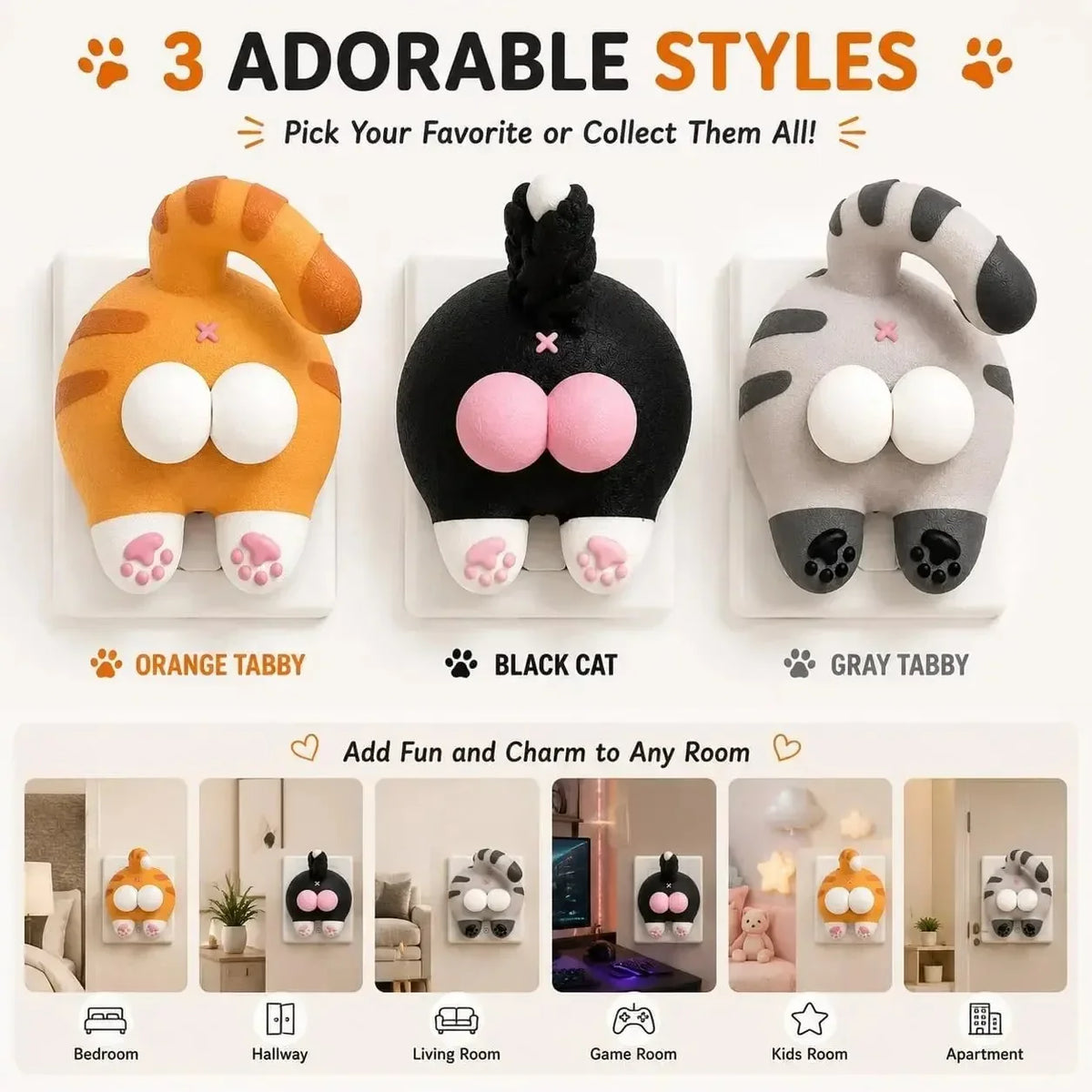 Decorative Funny Cat Butt Light Switch Cover, 3D Double Rocker Decor