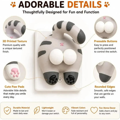 Decorative Funny Cat Butt Light Switch Cover, 3D Double Rocker Decor