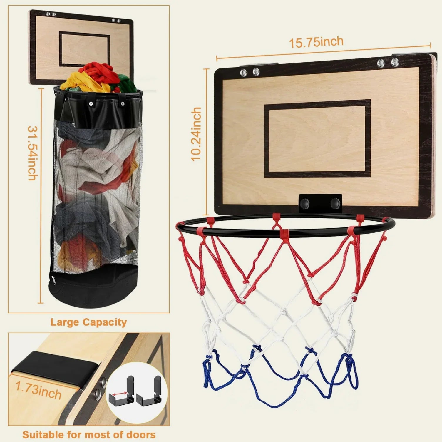 Space-Saving Over-the-Door Basketball Laundry Hamper – Fun