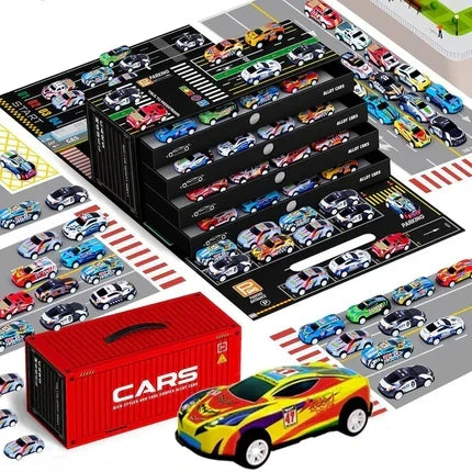 Vehicle-Ready 48 Mini Pull-Back Cars with Built-In Garage