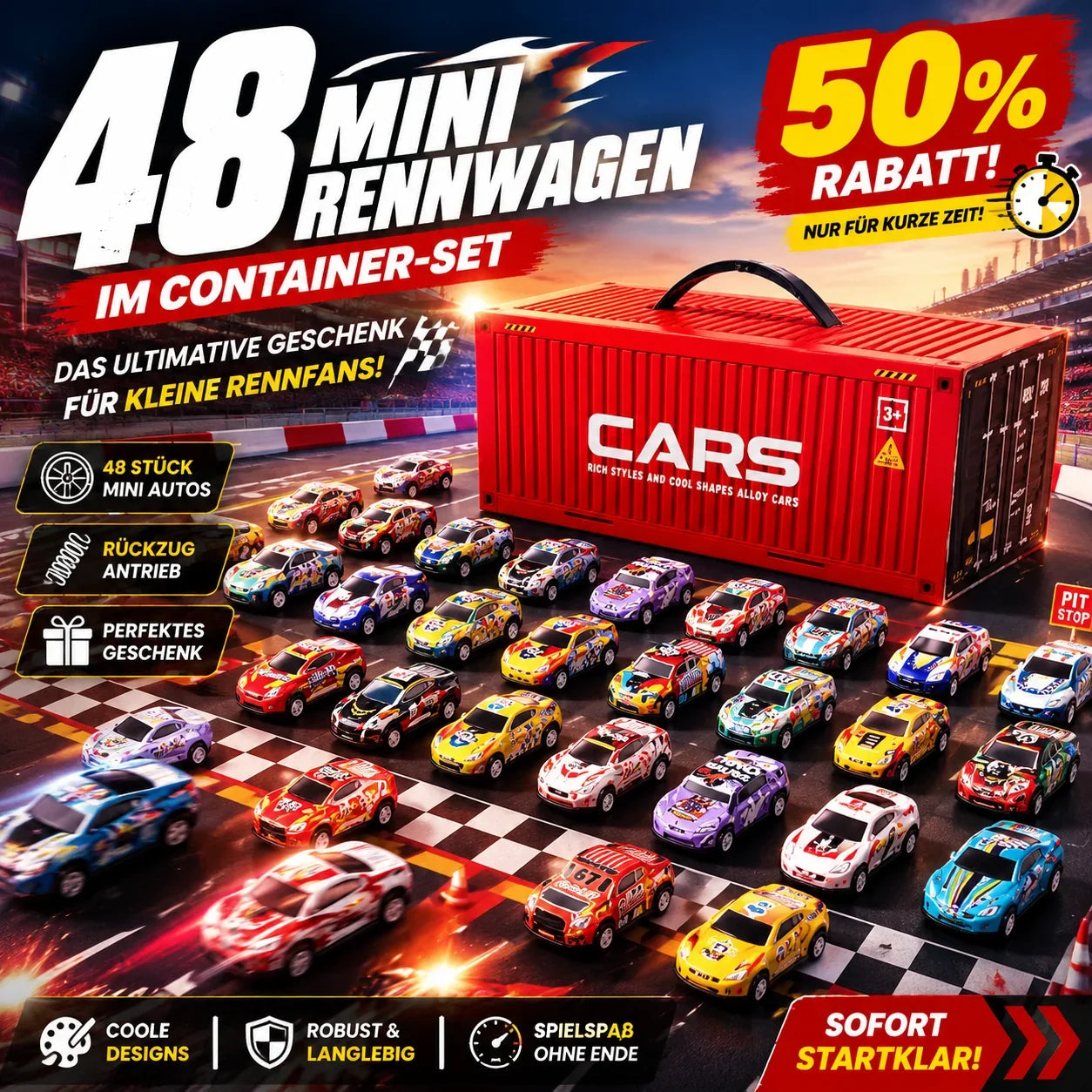 Vehicle-Ready 48 Mini Pull-Back Cars with Built-In Garage
