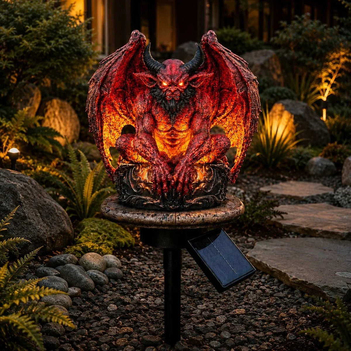 Outdoor Gargoyle Guardian Solar Garden Stake Light – Glowing Gothic