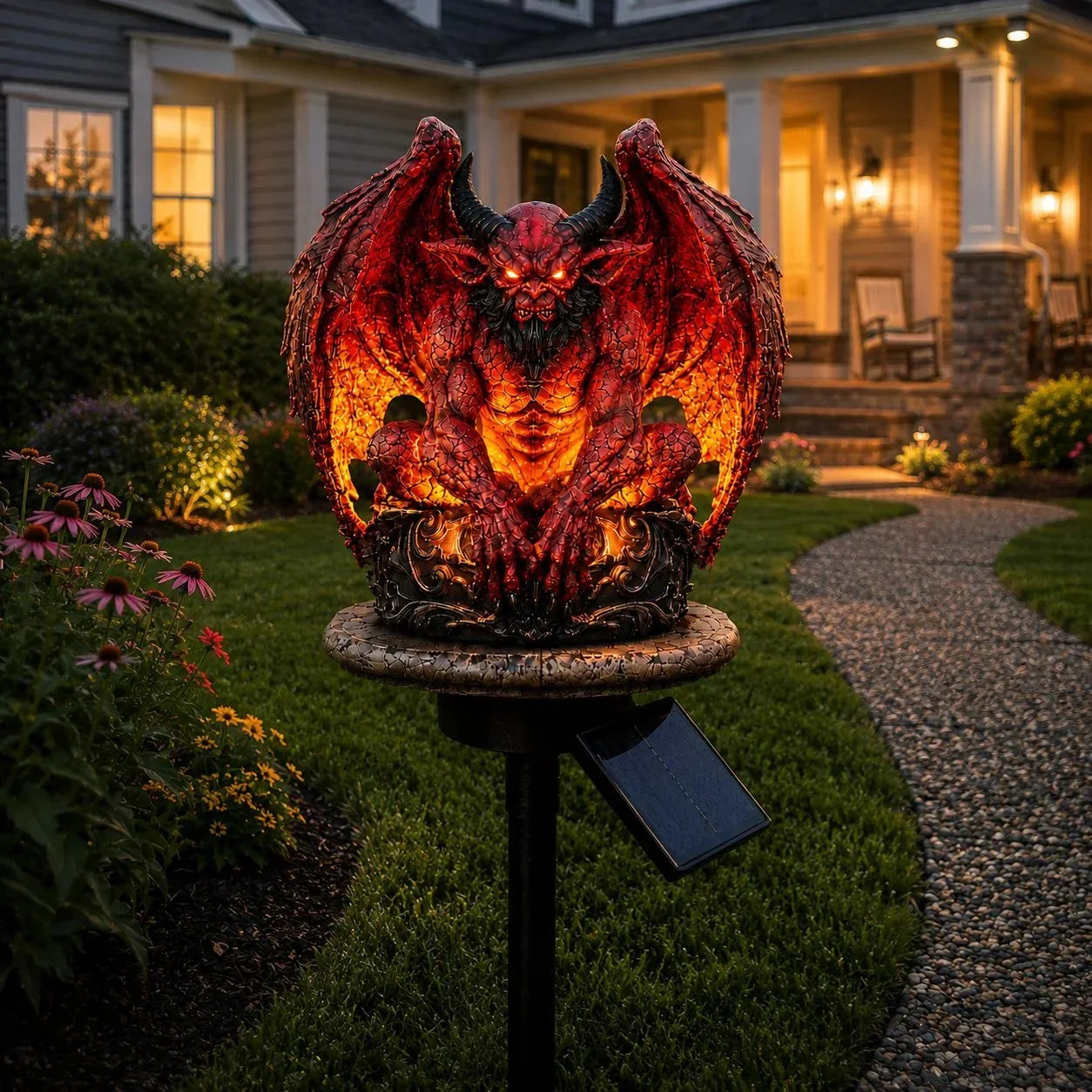 Outdoor Gargoyle Guardian Solar Garden Stake Light – Glowing Gothic