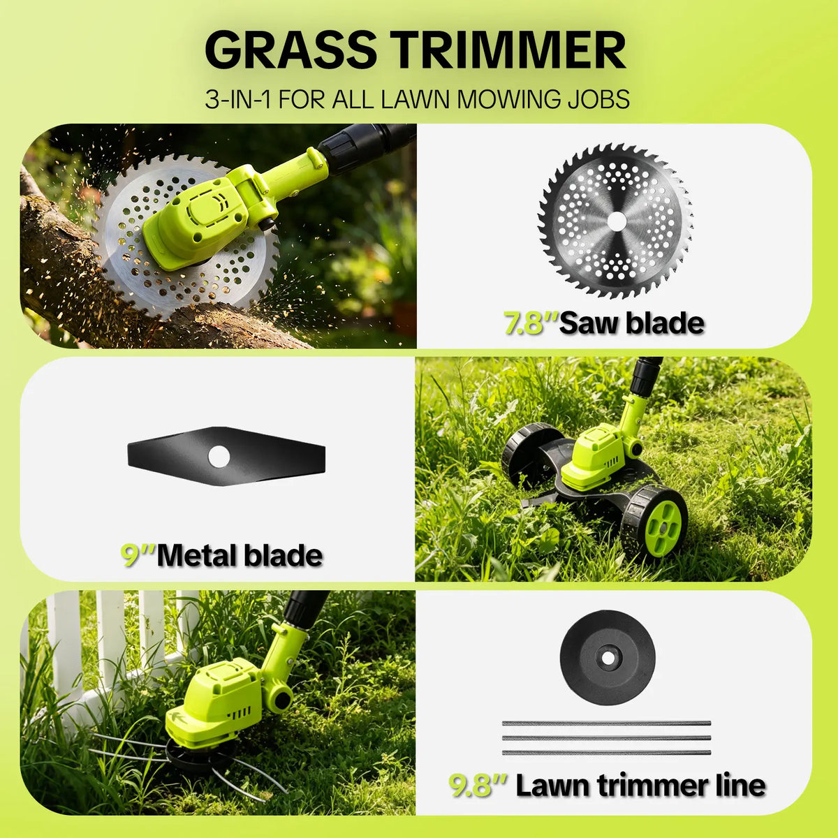 Outdoor 3-in-1 Cordless Lawn Mower with 2×21V Batteries, German