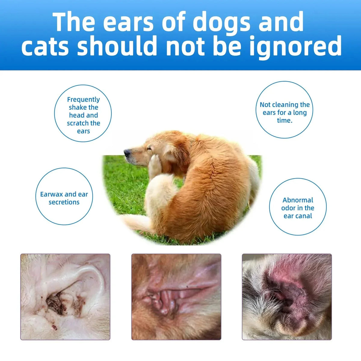 Easy-Care Gentle Pet Ear Wash – Odor- Cleaning for Dogs &