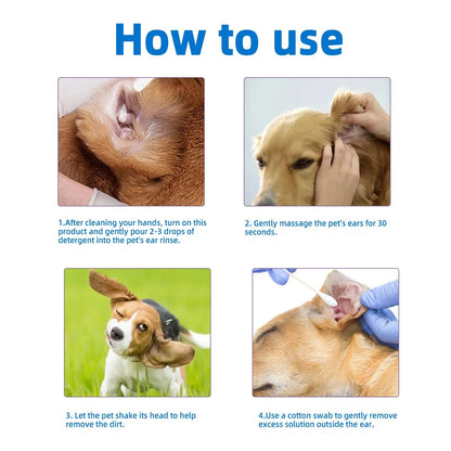 Easy-Care Gentle Pet Ear Wash – Odor- Cleaning for Dogs &