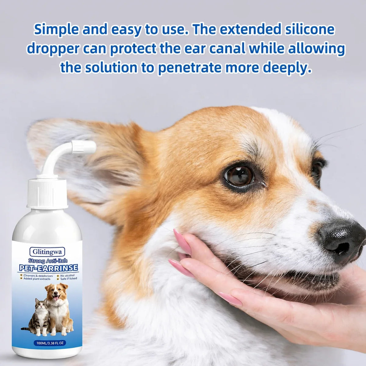 Easy-Care Gentle Pet Ear Wash – Odor- Cleaning for Dogs &