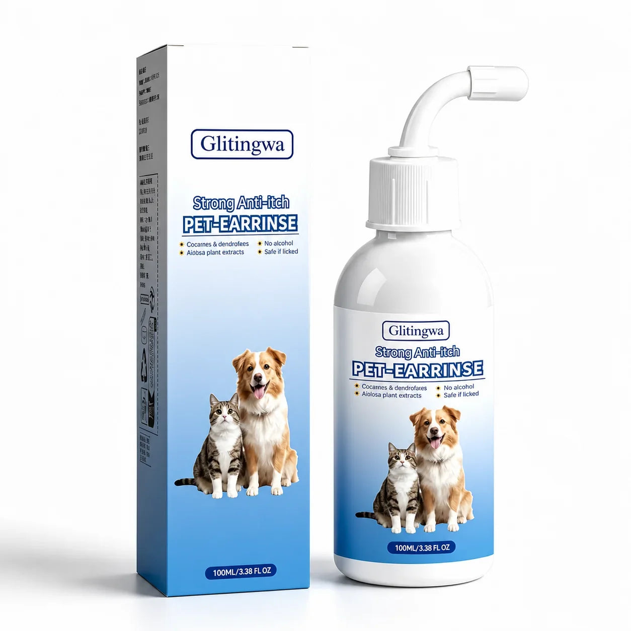 Easy-Care Gentle Pet Ear Wash – Odor- Cleaning for Dogs &