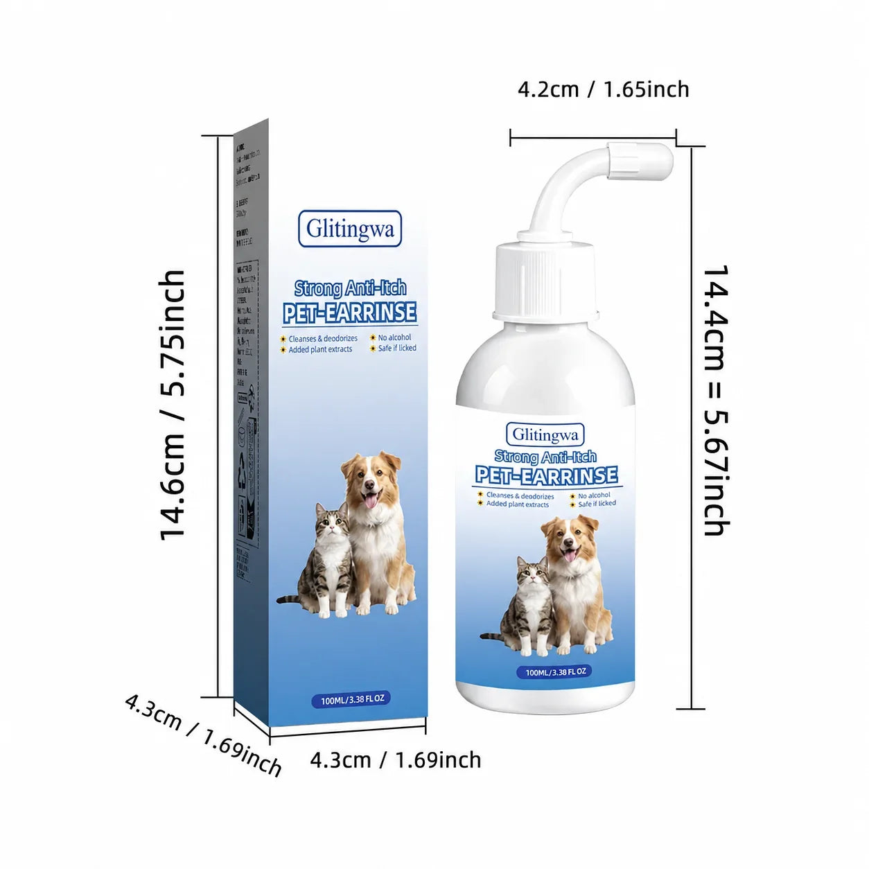 Easy-Care Gentle Pet Ear Wash – Odor- Cleaning for Dogs &