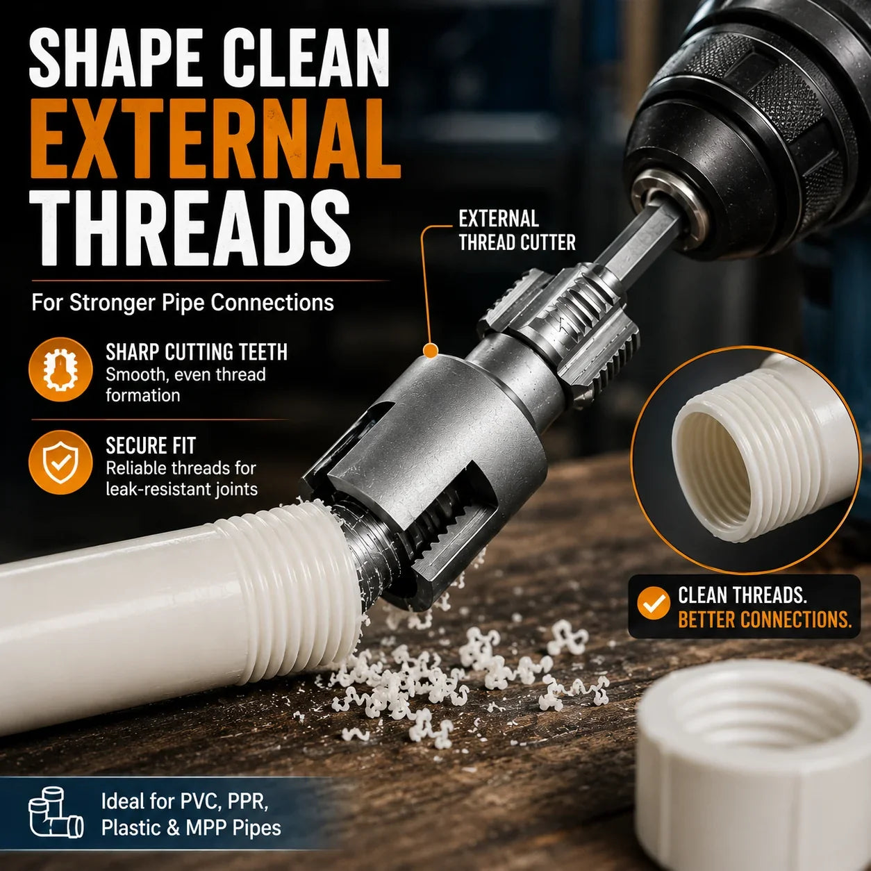 Purpose-Built Drill-Powered Pipe Thread Cutting Bit – Internal &