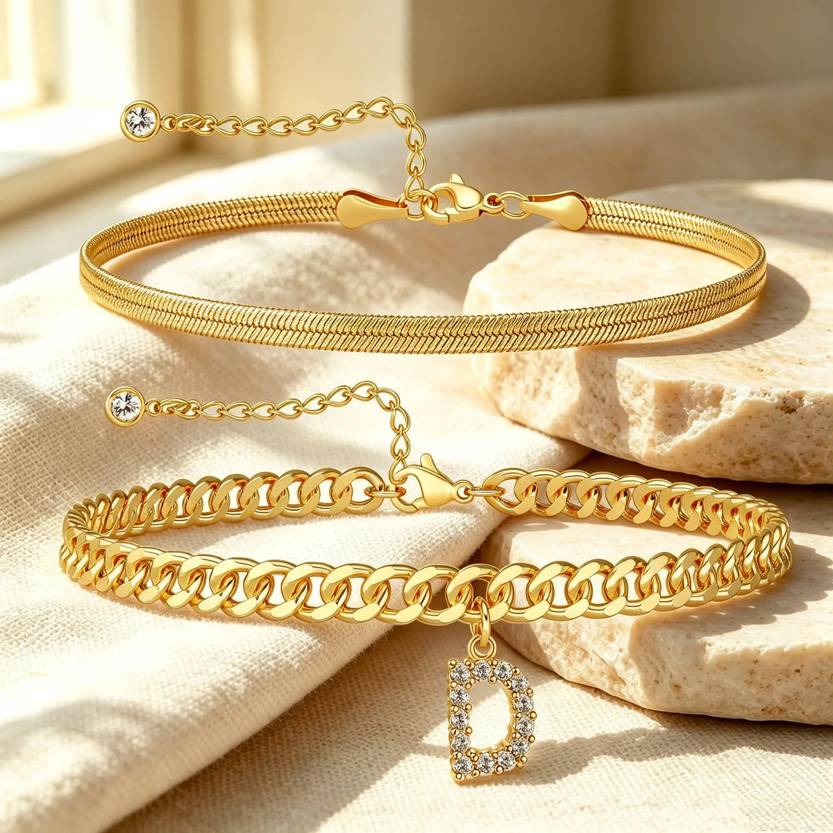 Purpose-Built Gold Initial Anklet – 14K Gold Plated, Waterproof
