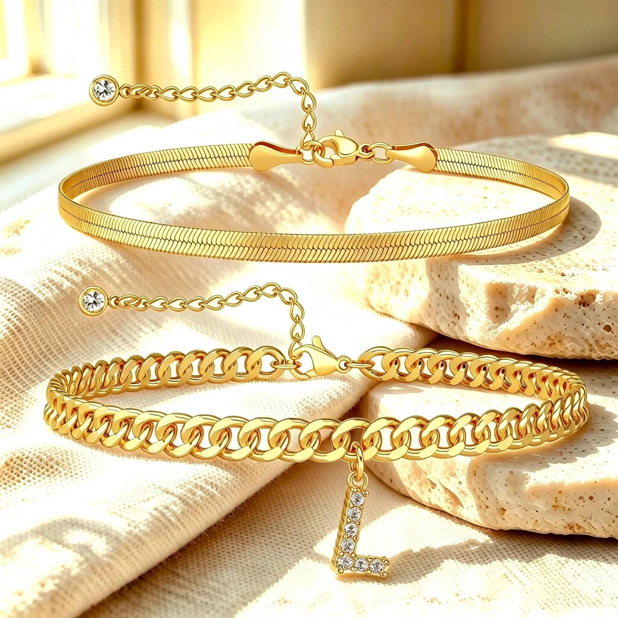 Purpose-Built Gold Initial Anklet – 14K Gold Plated, Waterproof