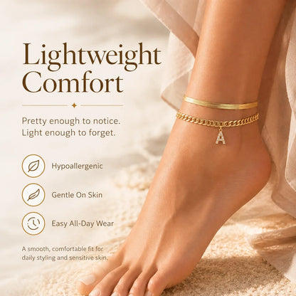 Purpose-Built Gold Initial Anklet – 14K Gold Plated, Waterproof