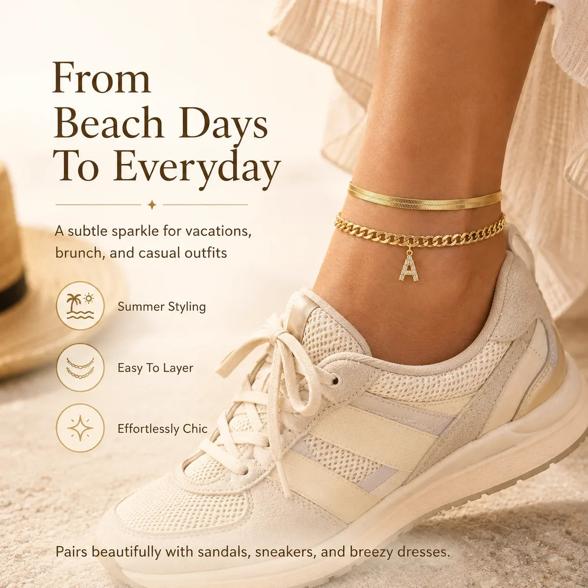 Purpose-Built Gold Initial Anklet – 14K Gold Plated, Waterproof