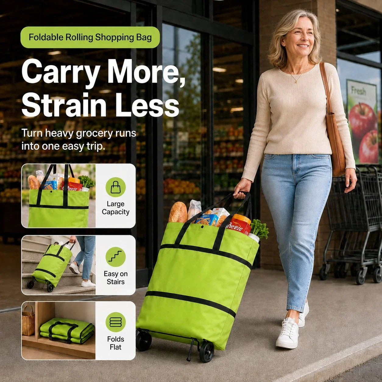 Distinctive Large-capacity folding push-pull shopping bag - The