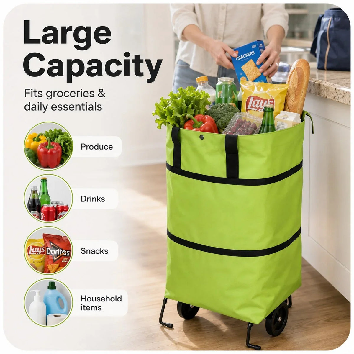 Distinctive Large-capacity folding push-pull shopping bag - The