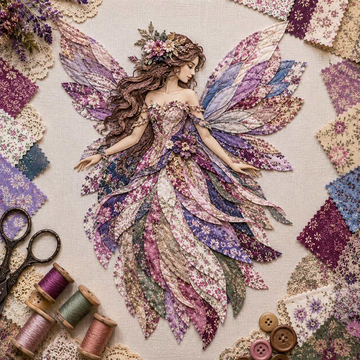 Floral Fairy Fabric Collage Kit with Dimensional Wings
