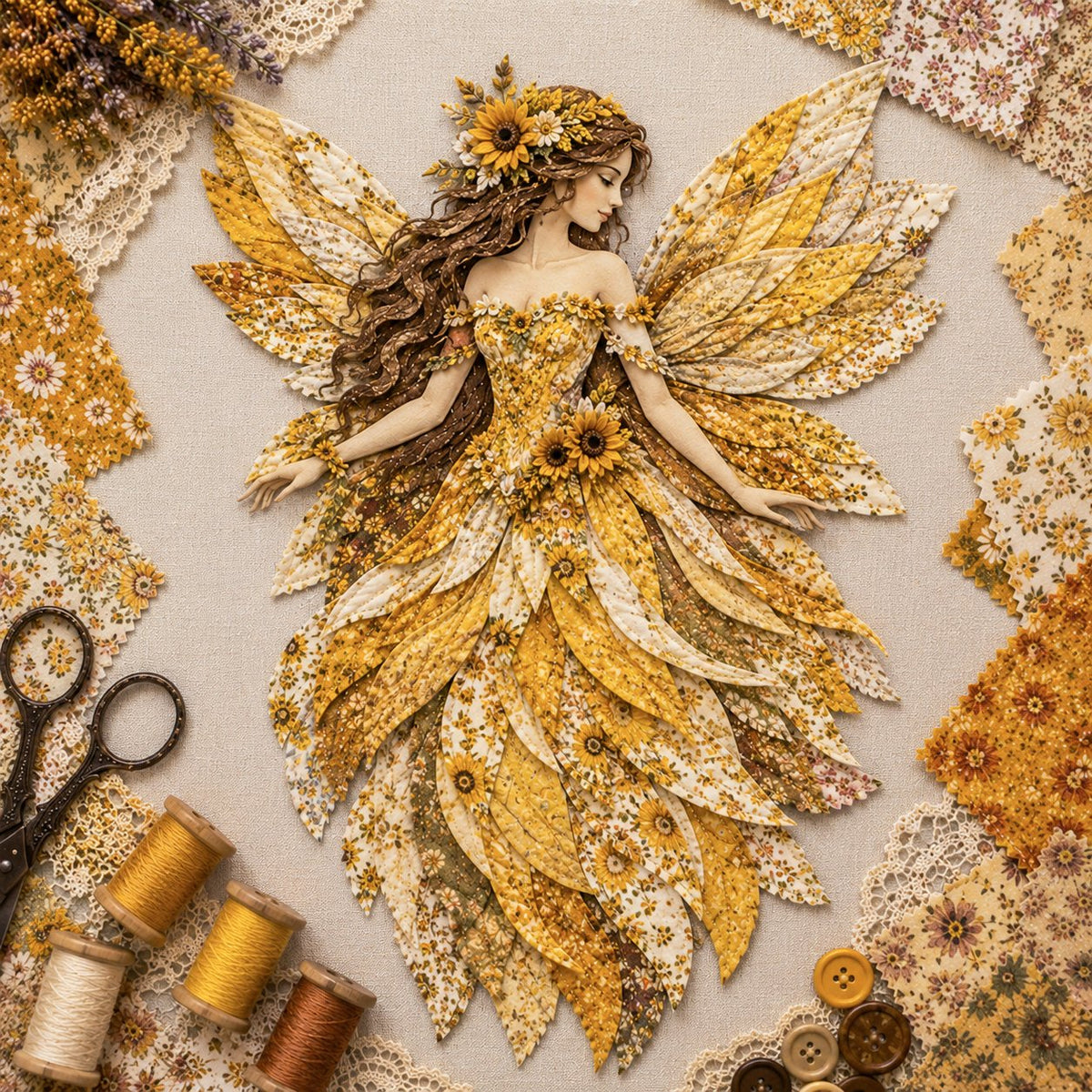 Floral Fairy Fabric Collage Kit with Dimensional Wings