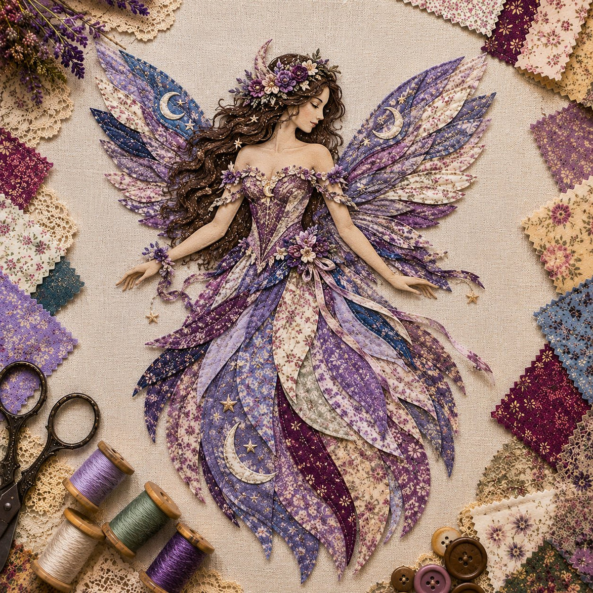 Floral Fairy Fabric Collage Kit with Dimensional Wings