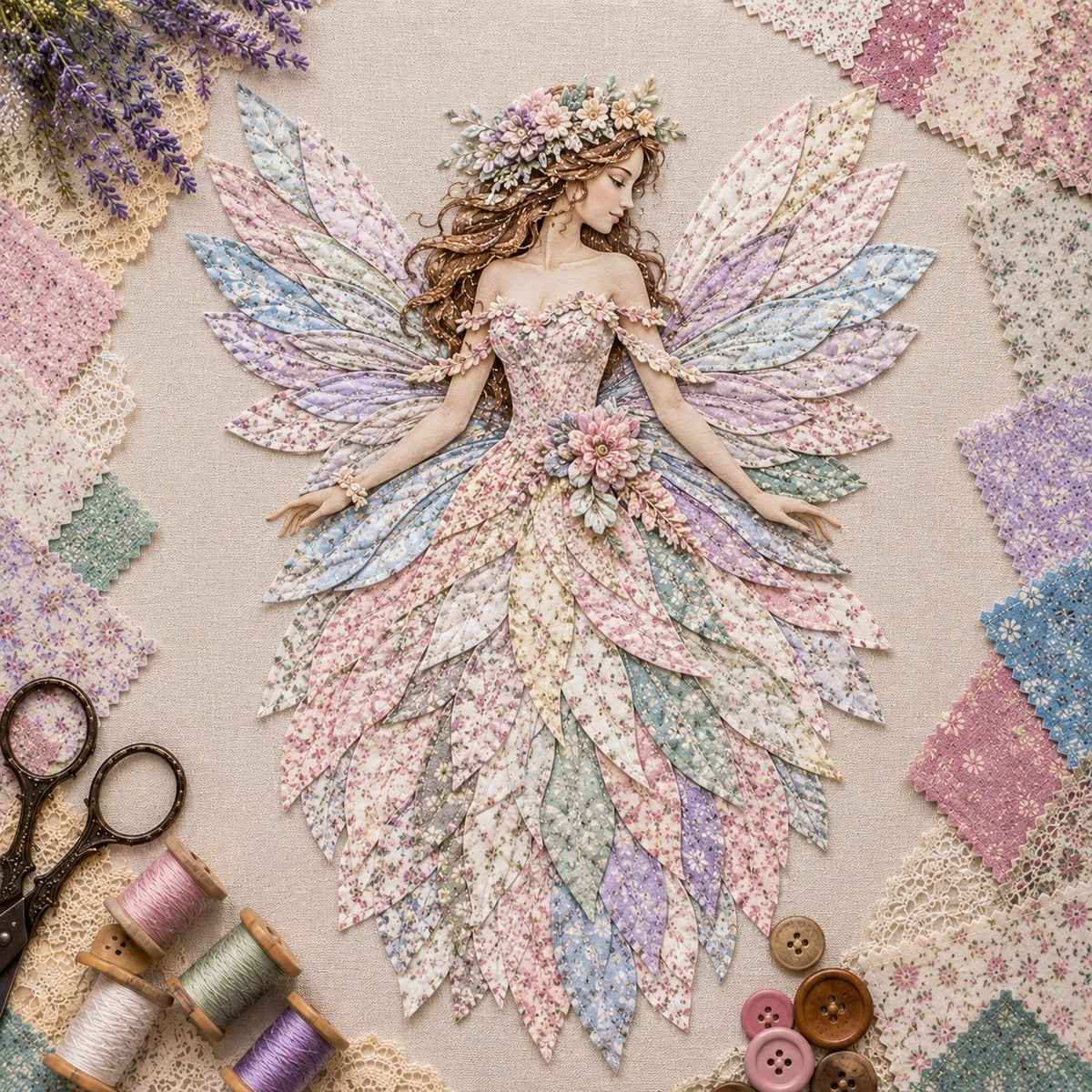 Floral Fairy Fabric Collage Kit with Dimensional Wings