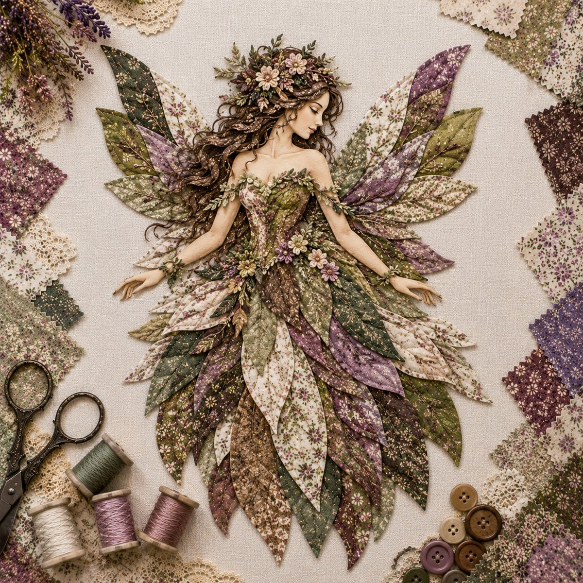 Floral Fairy Fabric Collage Kit with Dimensional Wings