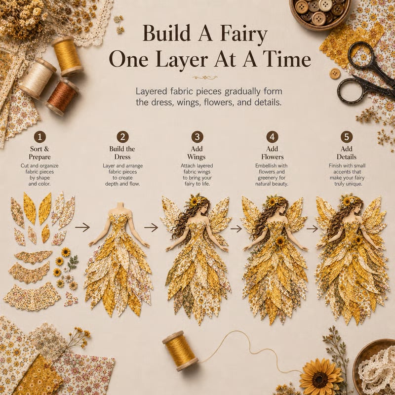Floral Fairy Fabric Collage Kit with Dimensional Wings