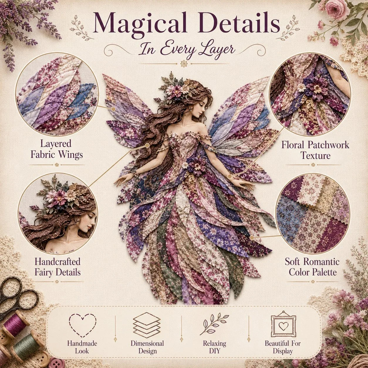Floral Fairy Fabric Collage Kit with Dimensional Wings