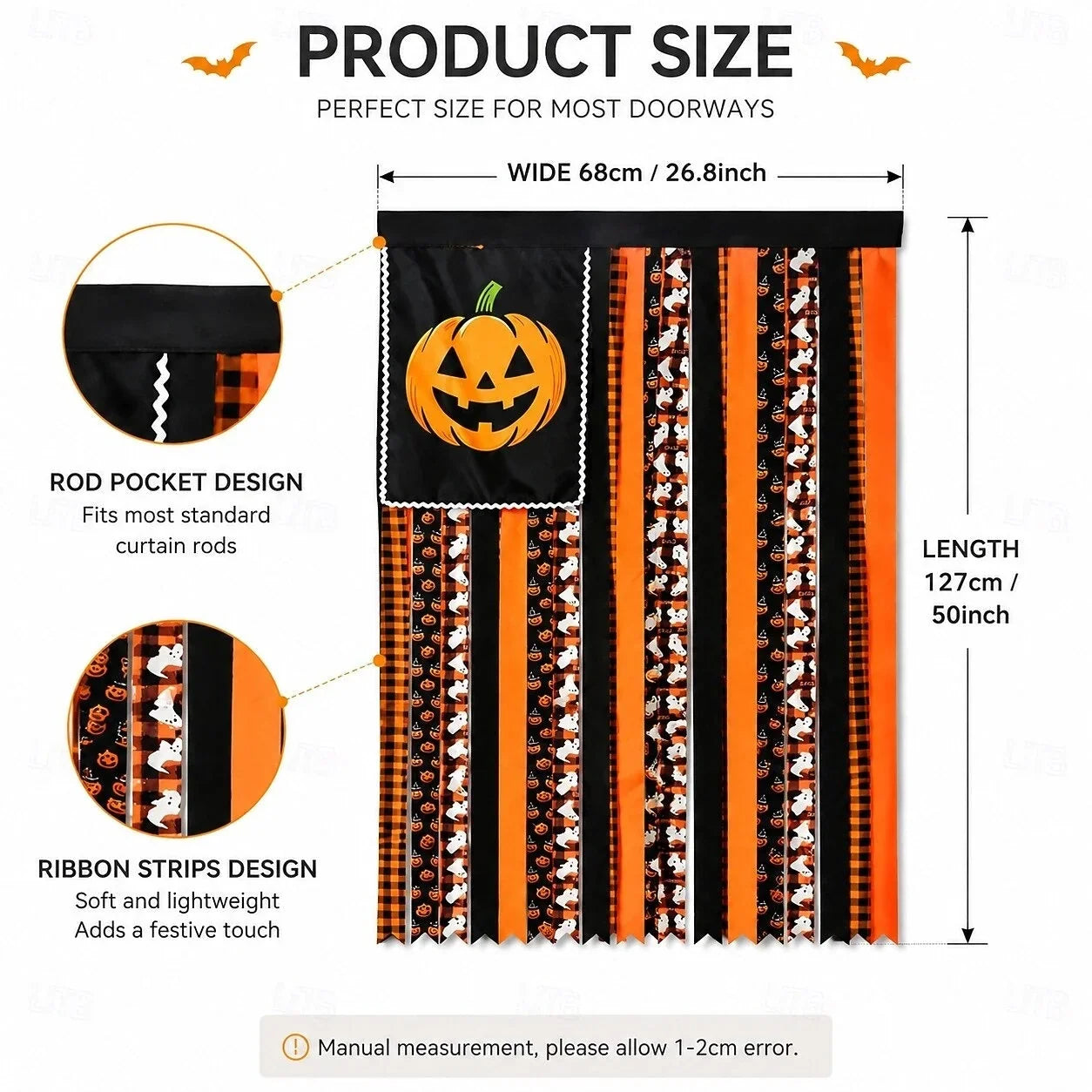 Purpose-Built Banner Flag Pre-Lit Pumpkin Fabric Ribbon Garland