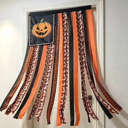 Purpose-Built Banner Flag Pre-Lit Pumpkin Fabric Ribbon Garland