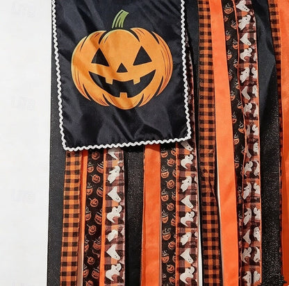 Purpose-Built Banner Flag Pre-Lit Pumpkin Fabric Ribbon Garland