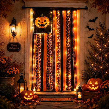 Purpose-Built Banner Flag Pre-Lit Pumpkin Fabric Ribbon Garland