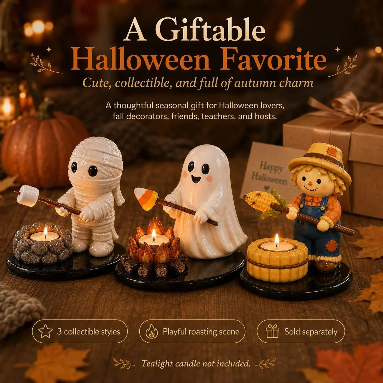 Decorative Campfire Tealight Holder for Focused Light – Halloween Camp