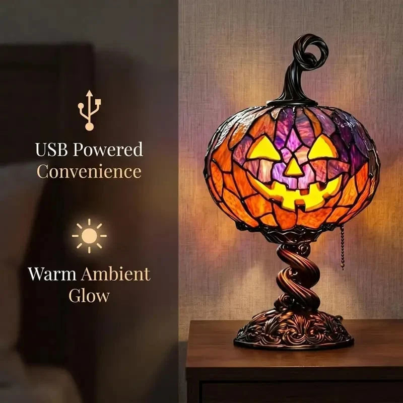 Decorative Stained Glass Pumpkin Table Lamp for Focused Lighting