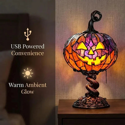 Decorative Stained Glass Pumpkin Table Lamp for Focused Lighting