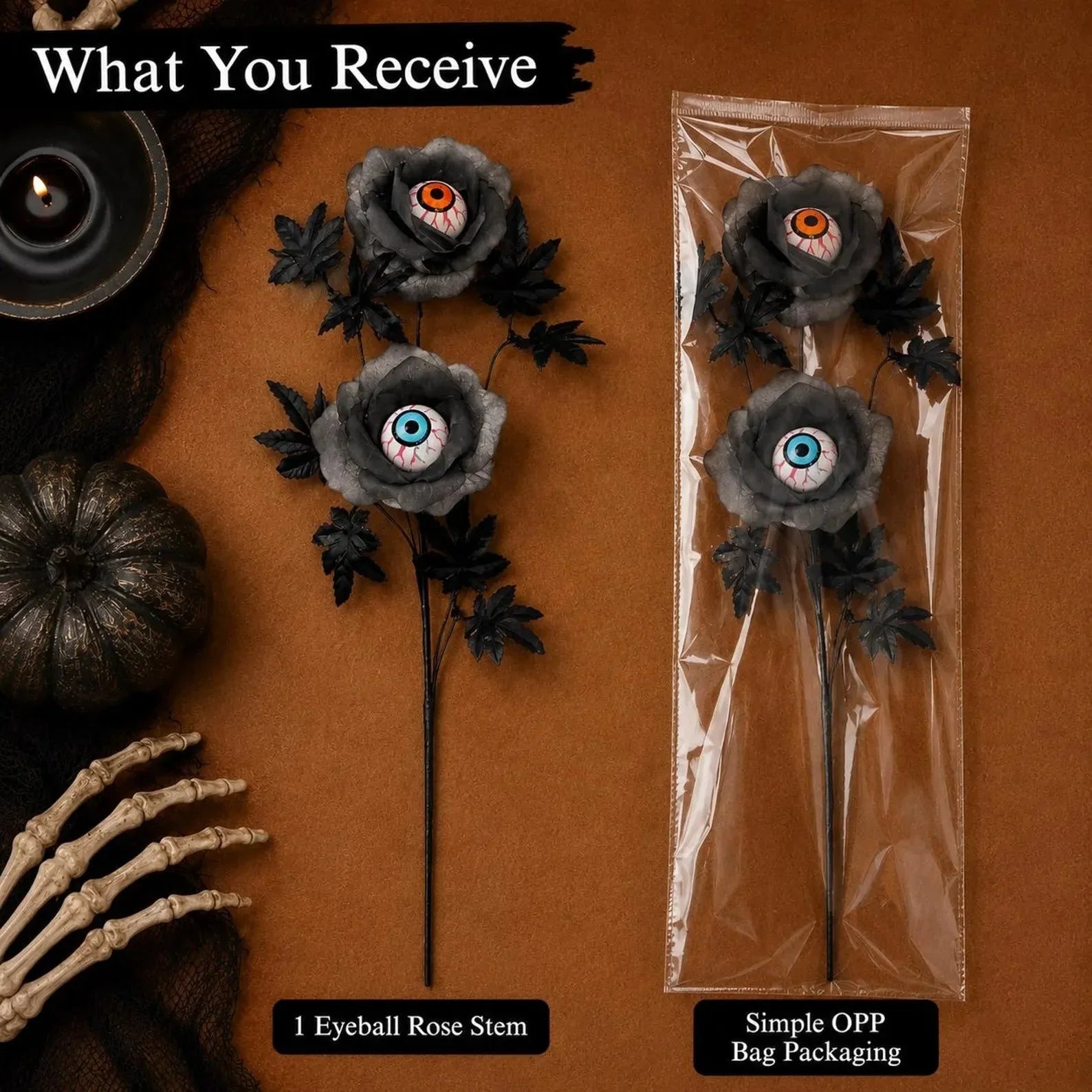 Dark Gothic Eyeball Rose Stem for Spooky Halloween Home Decor