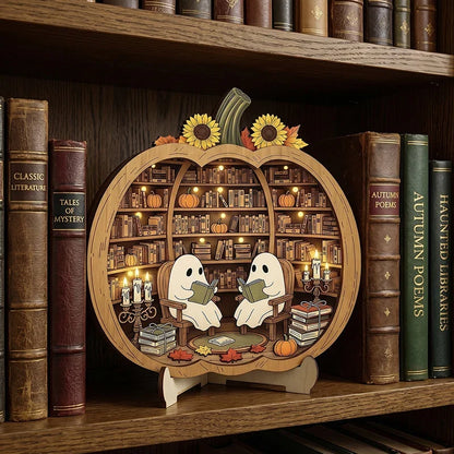Purpose-Built Enchanting Ghost Pumpkin Decor – Cozy Wooden Tabletop