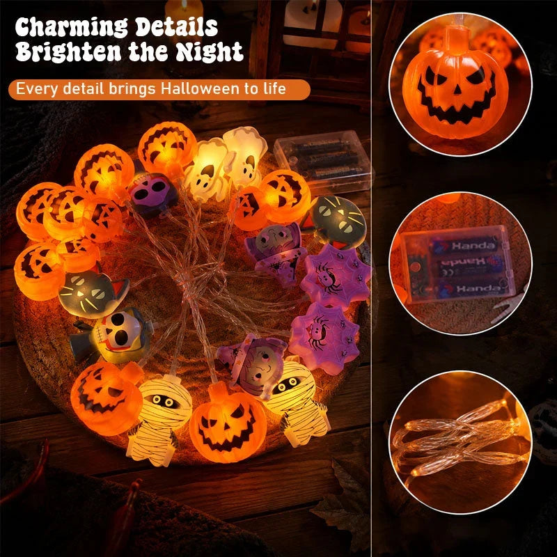 LED Pumpkin String Lights for a Spooky Indoor Glow