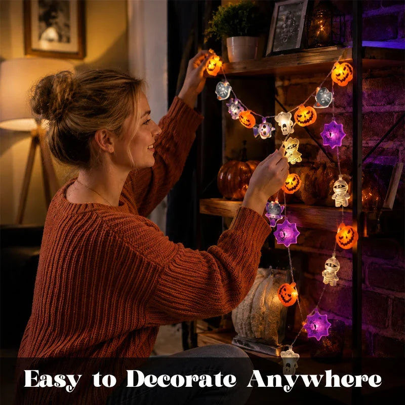 LED Pumpkin String Lights for a Spooky Indoor Glow