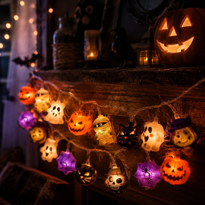LED Pumpkin String Lights for a Spooky Indoor Glow