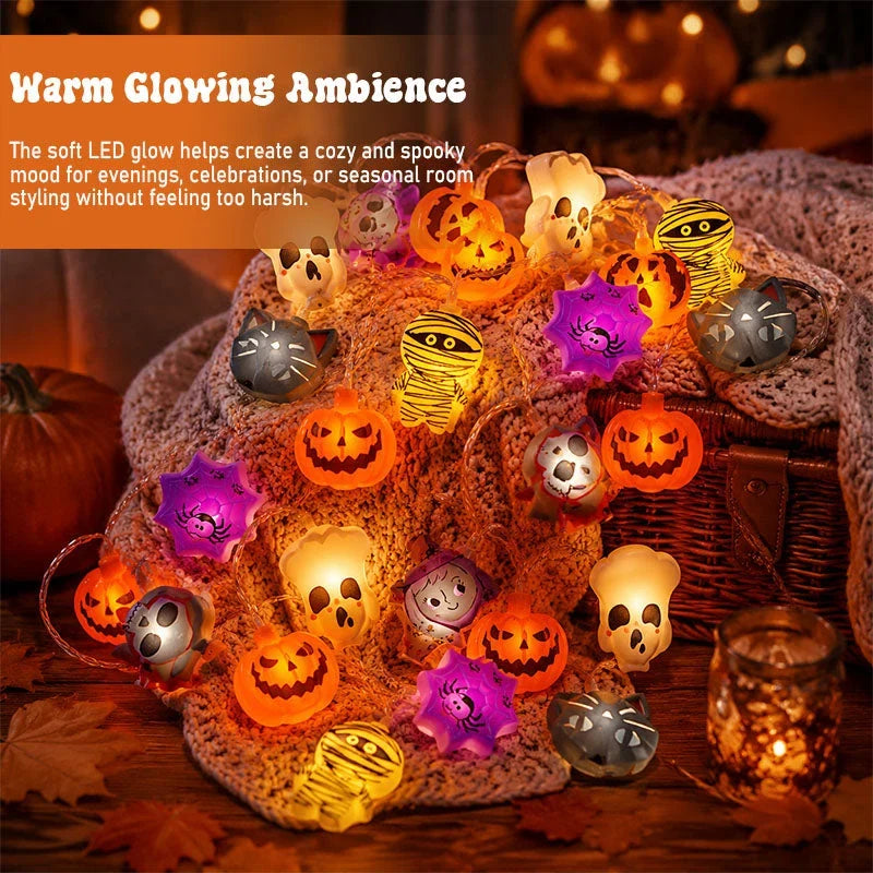 LED Pumpkin String Lights for a Spooky Indoor Glow