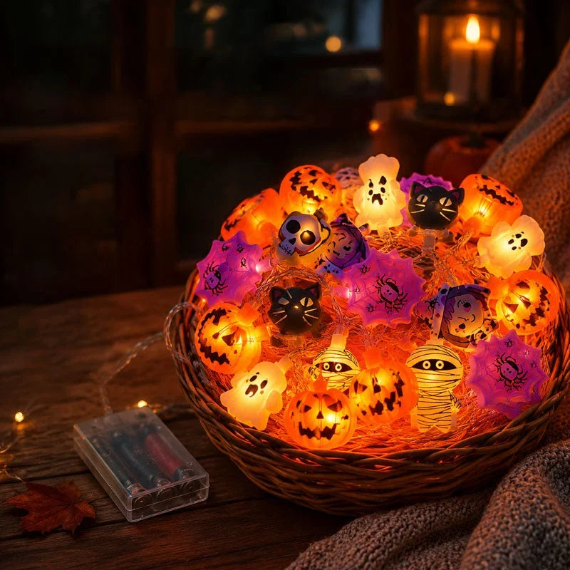 LED Pumpkin String Lights for a Spooky Indoor Glow
