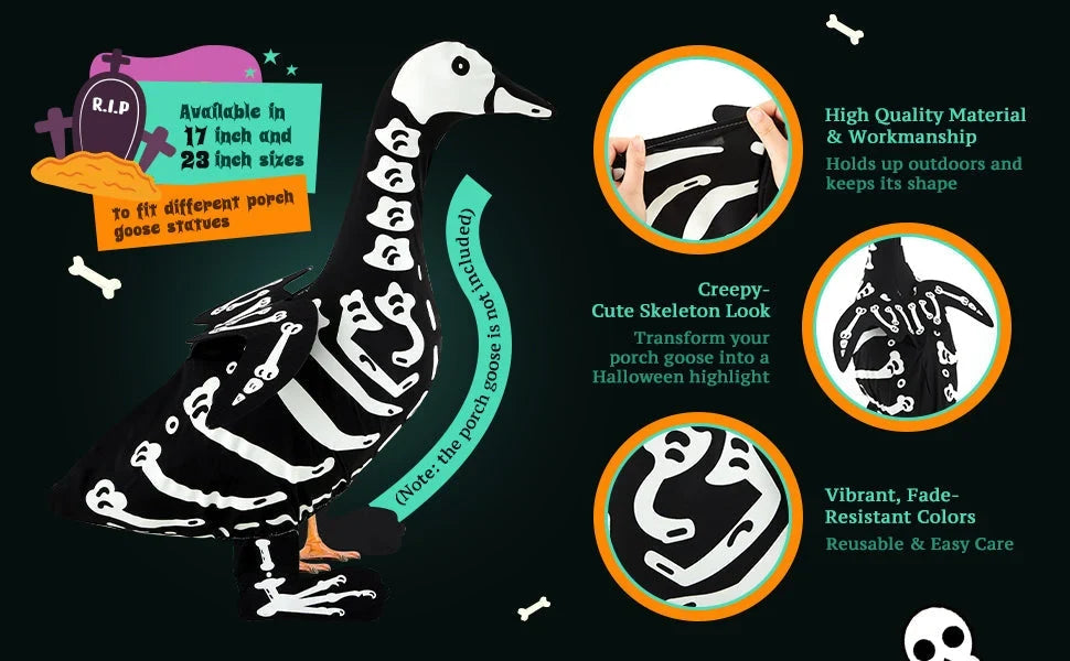 Skeleton Costume Outfit for 23-Inch Porch Goose Halloween Decor