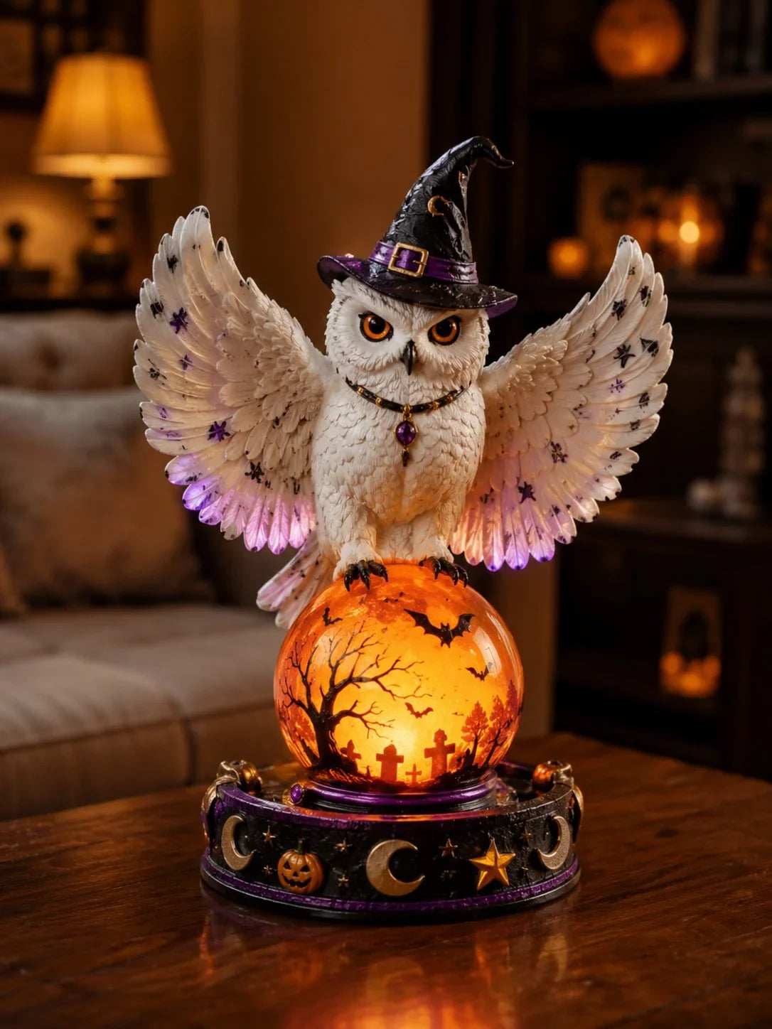 Decorative Raven Crystal Ball Lighted Decor for Focused Lighting