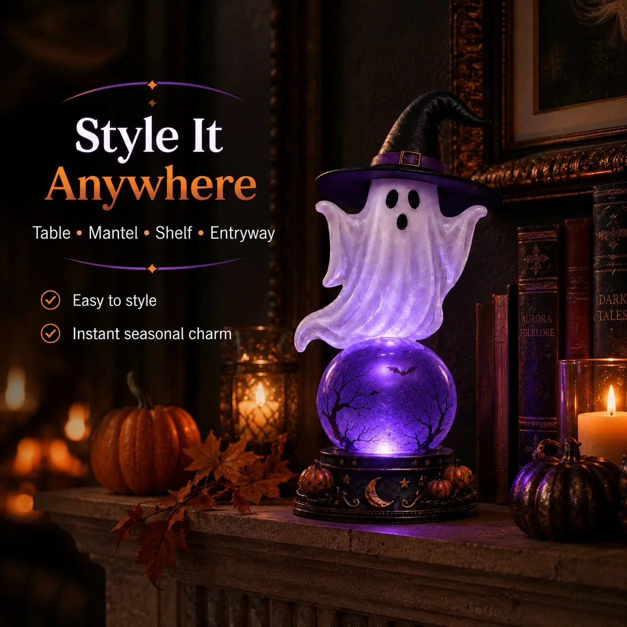 Decorative Raven Crystal Ball Lighted Decor for Focused Lighting