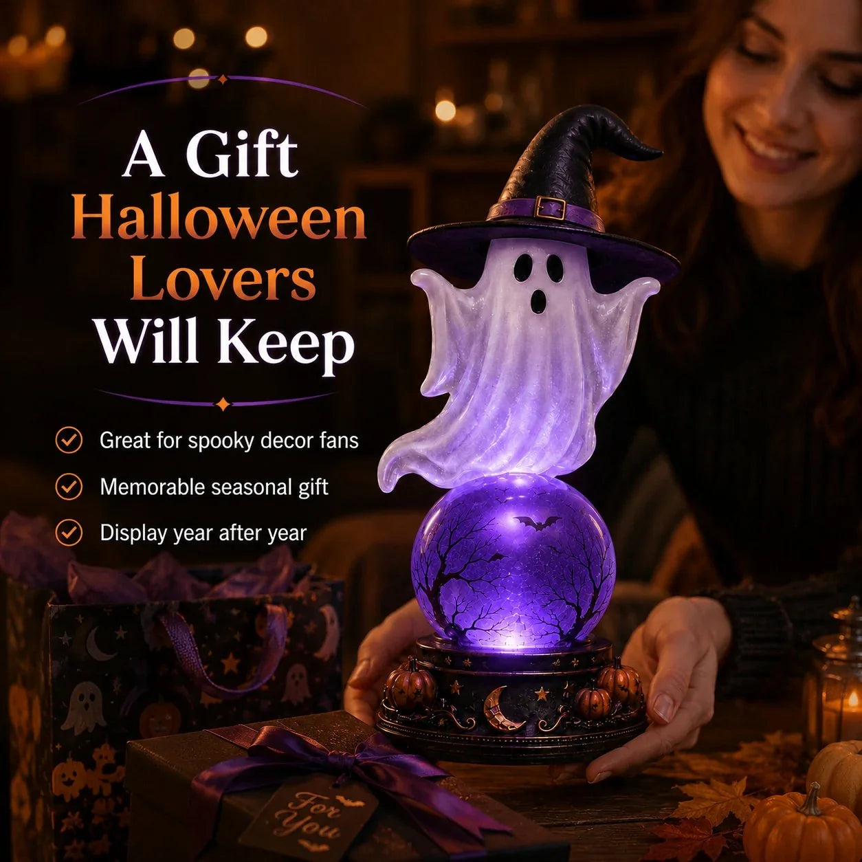 Decorative Raven Crystal Ball Lighted Decor for Focused Lighting