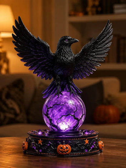 Decorative Raven Crystal Ball Lighted Decor for Focused Lighting