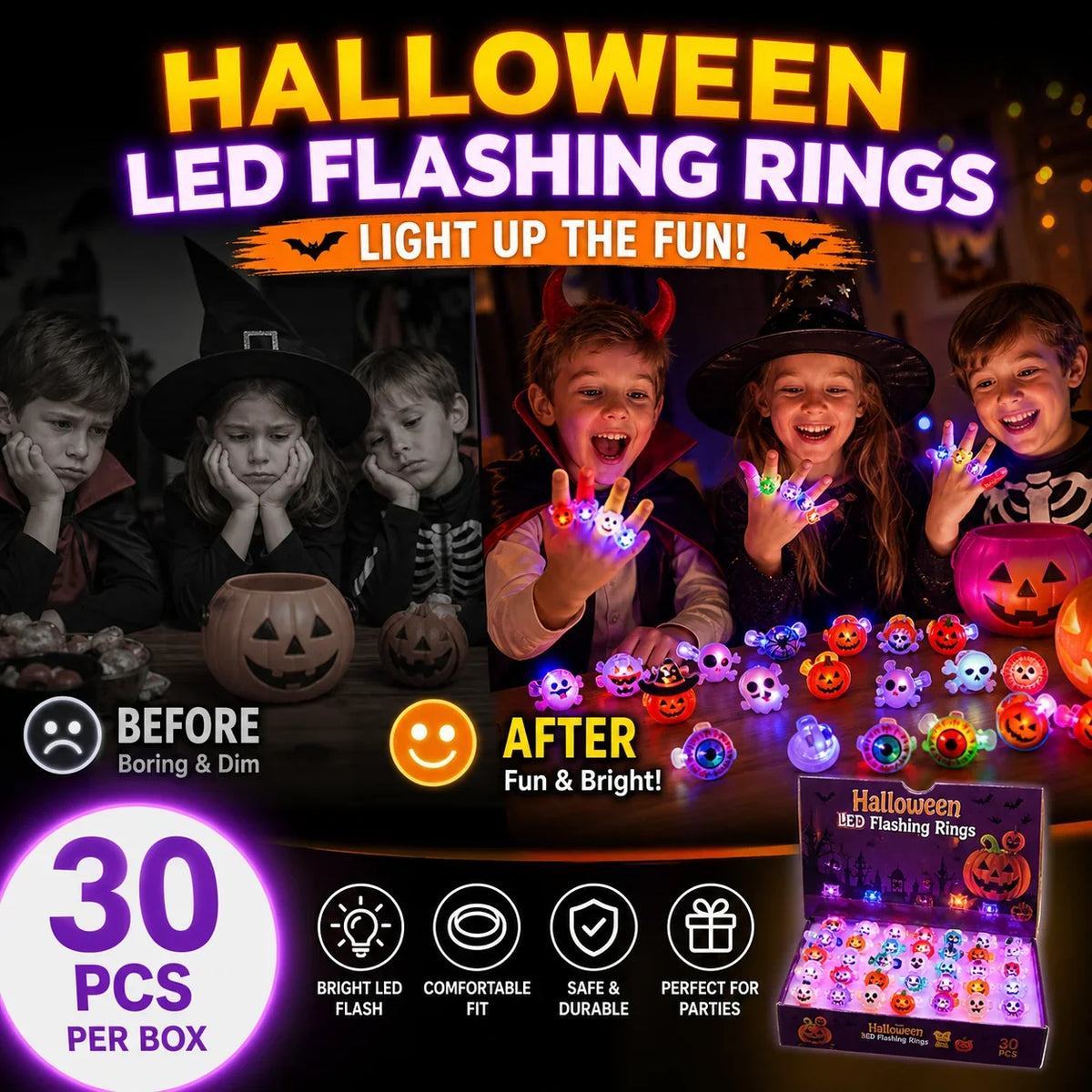 50-Piece LED Light-Up Ring Set for Parties and Night Events