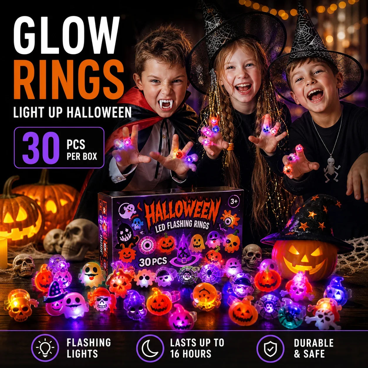 50-Piece LED Light-Up Ring Set for Parties and Night Events